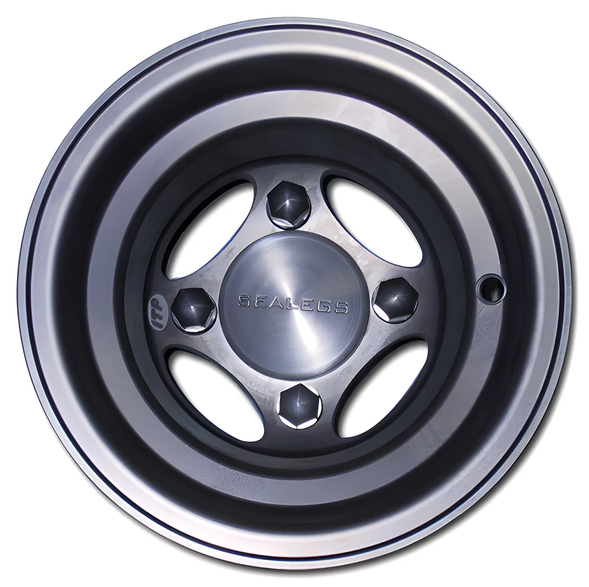 Two-tone anodised aluminium wheel with a black centre and polished rim